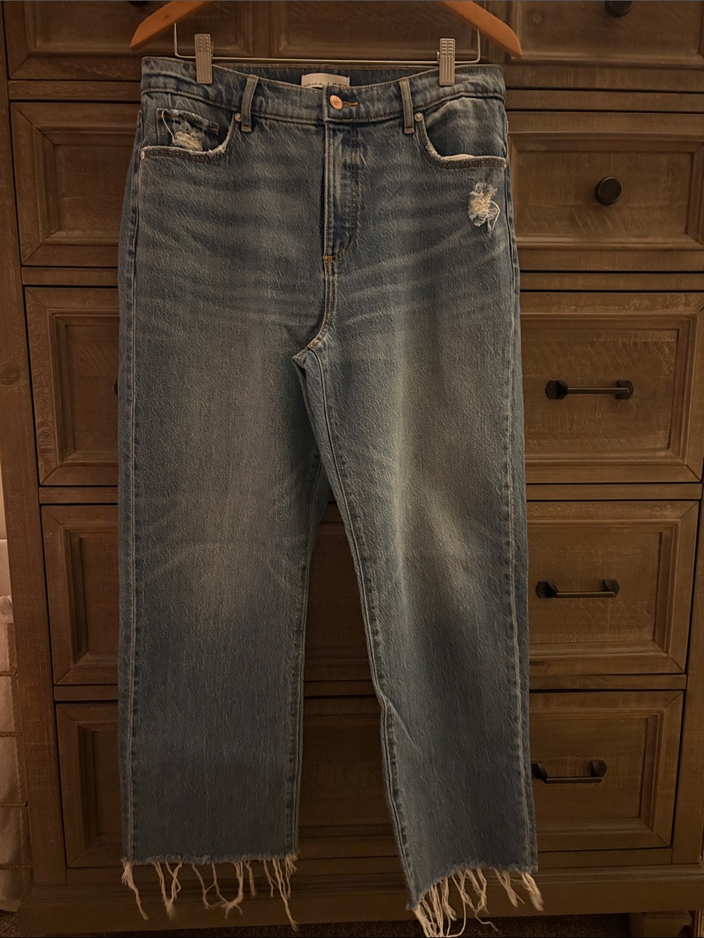 LOFT Light Blue Distressed Straight-Leg Jeans